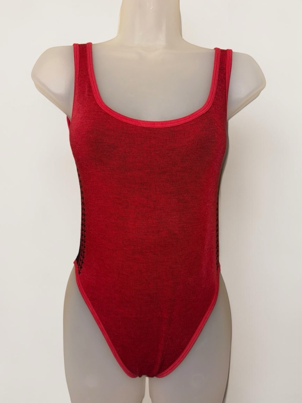Nagnata Merino Wool Blend Red Scoop Neck Knit Bodysuit